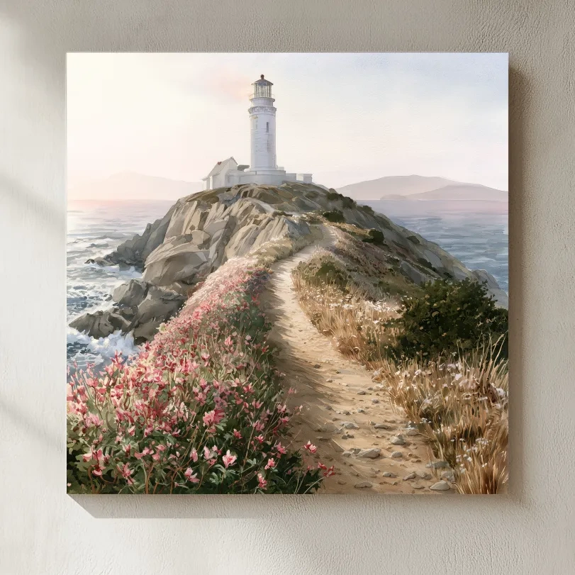 Lighthouse Cliff Painting - Serene Landscape Wall Art