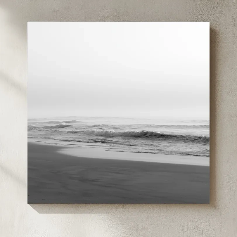 Misty Beach Waves - Minimalist Photographic Wall Art