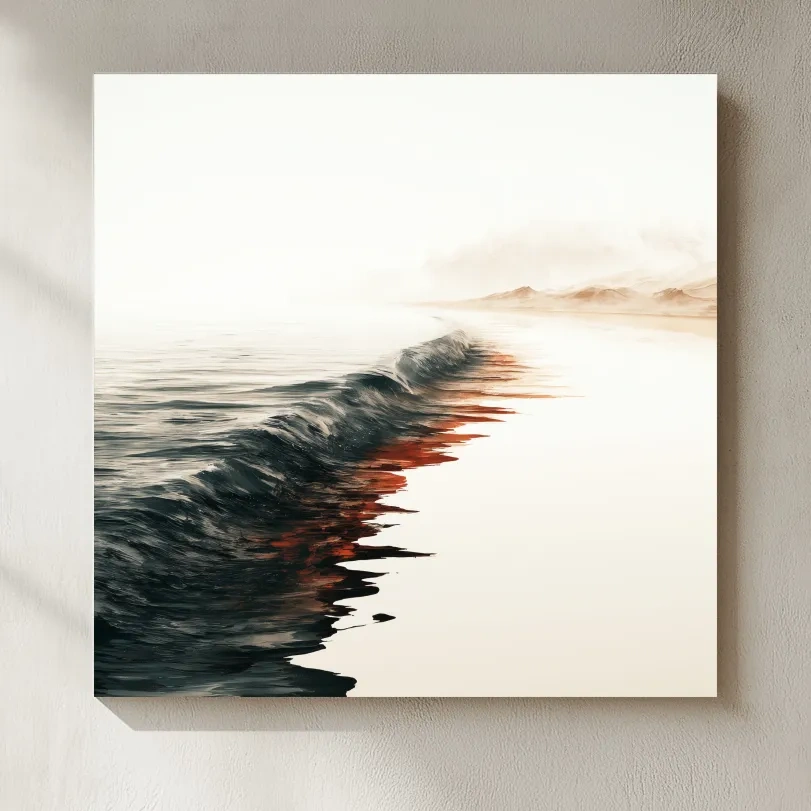 Misty Surreal Ocean Wave Illustration - Minimalist Seascape Wall Art