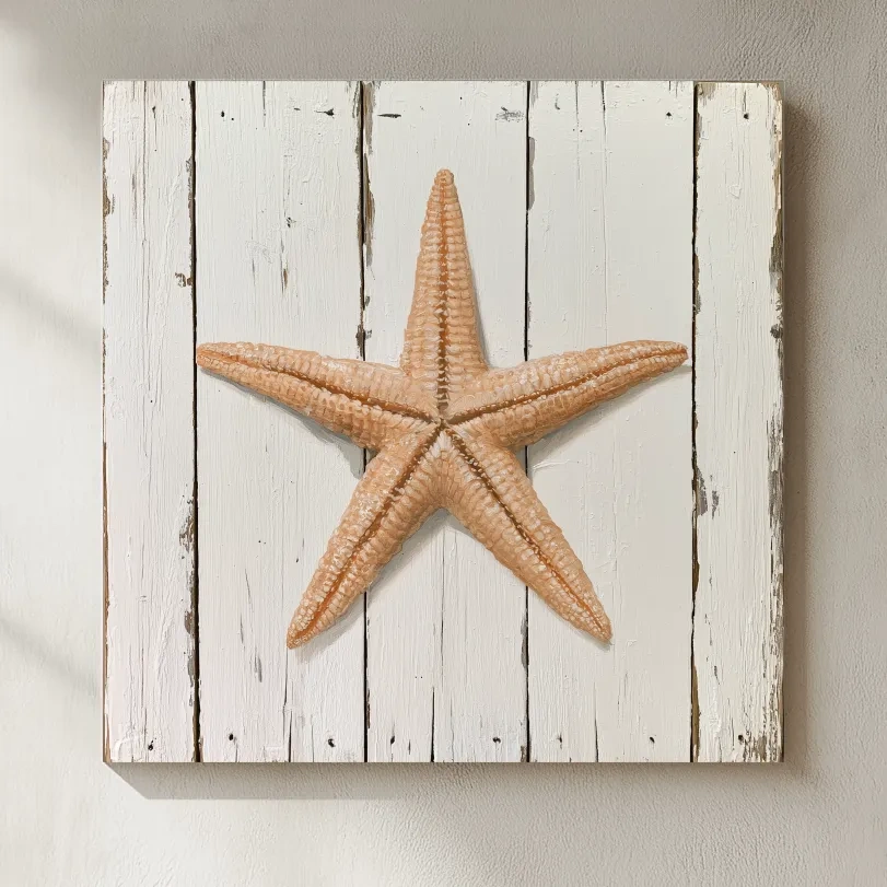 Rustic Starfish Painting on Wood - Coastal Wall Artwork