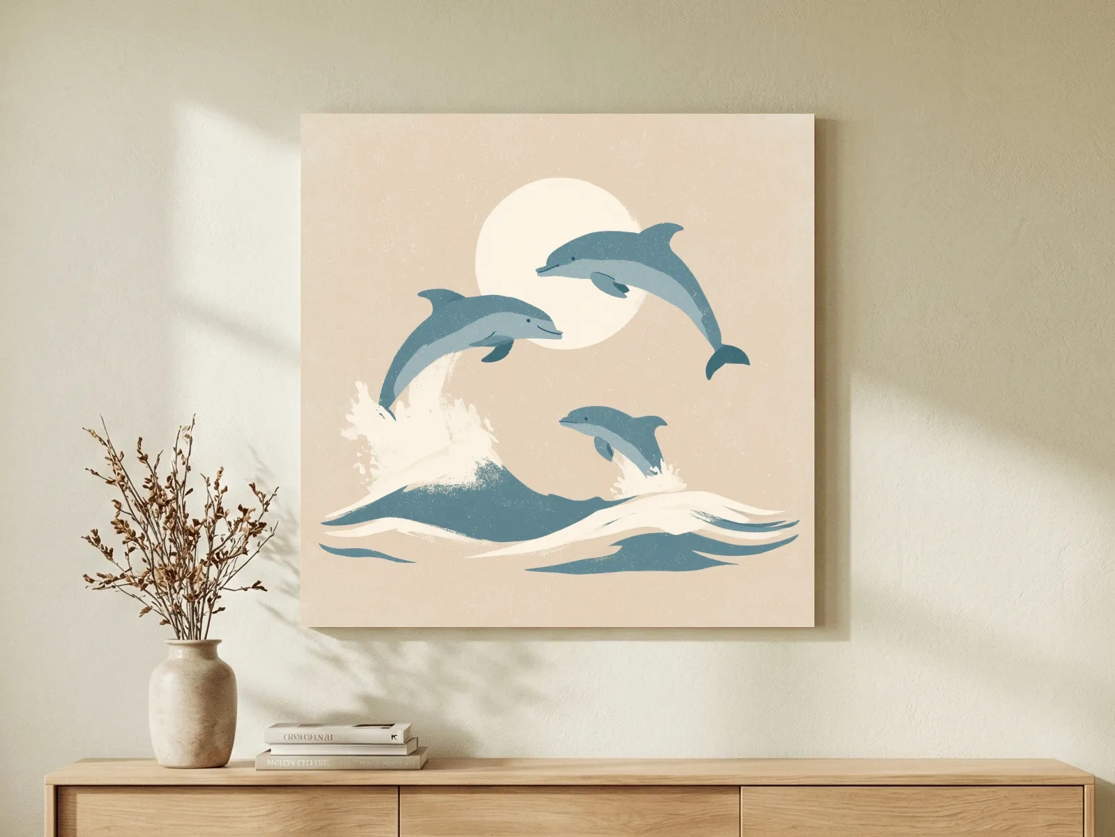 Minimalist Dolphin Trio Illustration - Nursery Marine Life Wall Art