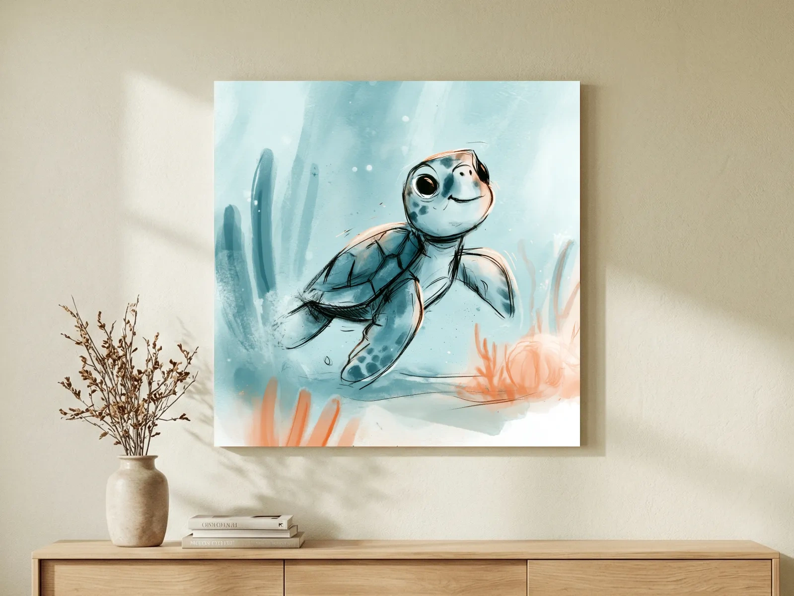 Cute Sea Turtle Underwater Watercolour Illustration - Marine Life Wall Art
