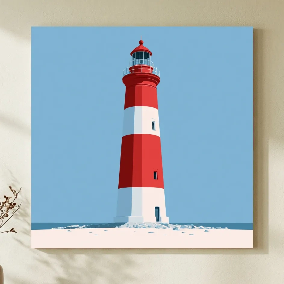 Mid-Century Lighthouse Vector Illustration - Minimalist Nautical Wall Art