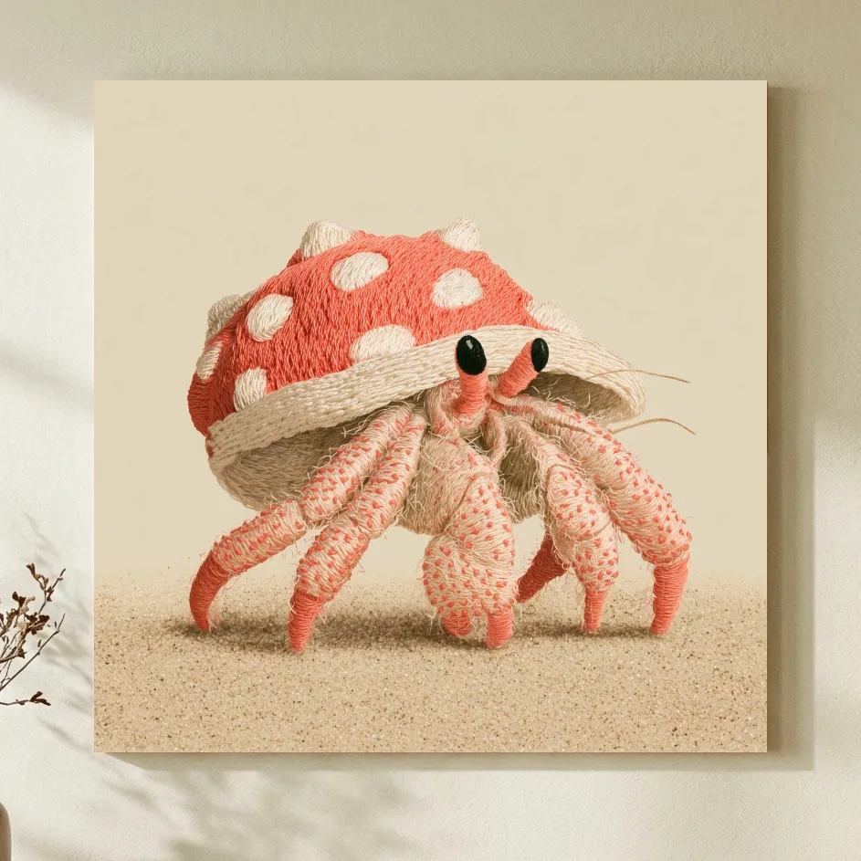 Cute Embroidered Hermit Crab Illustration - Whimsical Marine Life Art