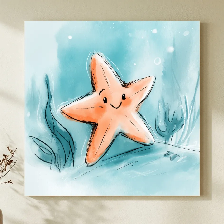 Cute Happy Starfish Watercolour Illustration - Underwater Nursery Wall Art