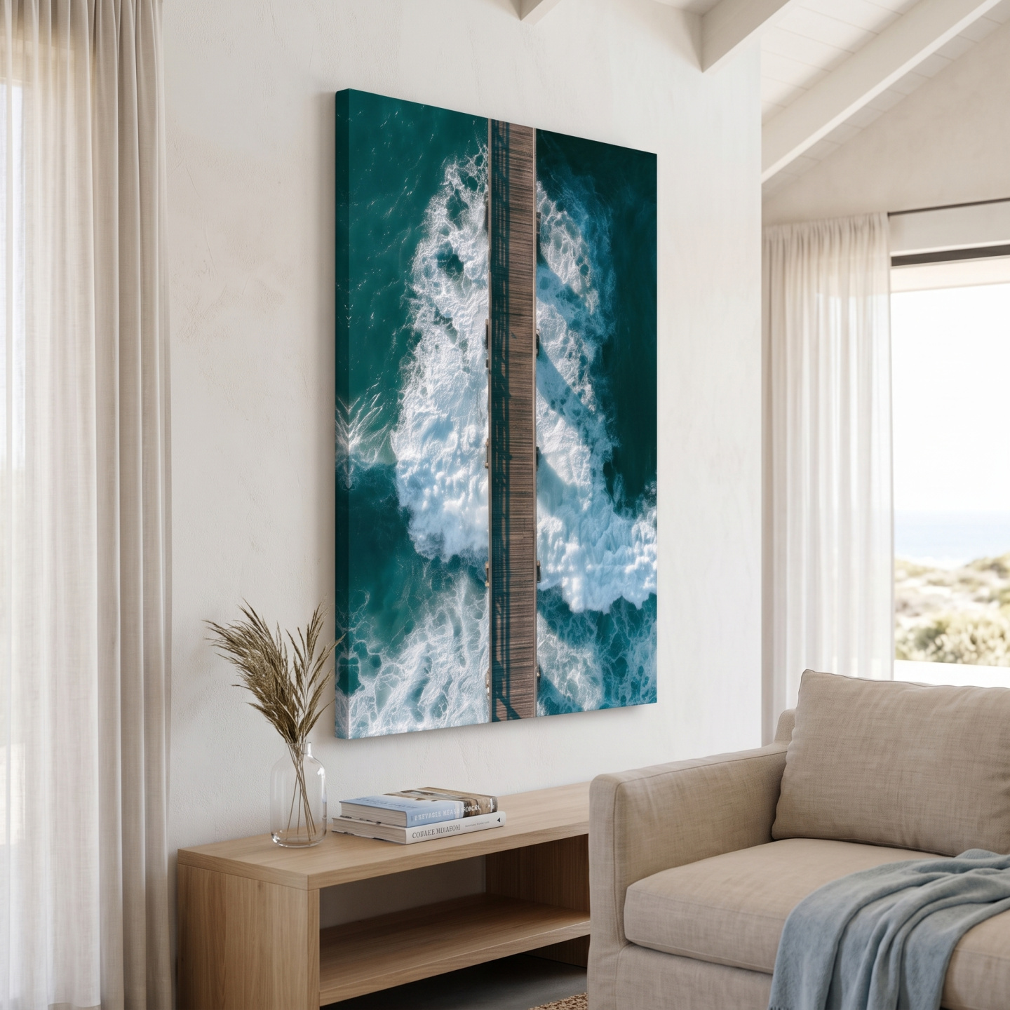Mockup: Aerial Ocean Pier Waves - Abstract Photographic Wall Art