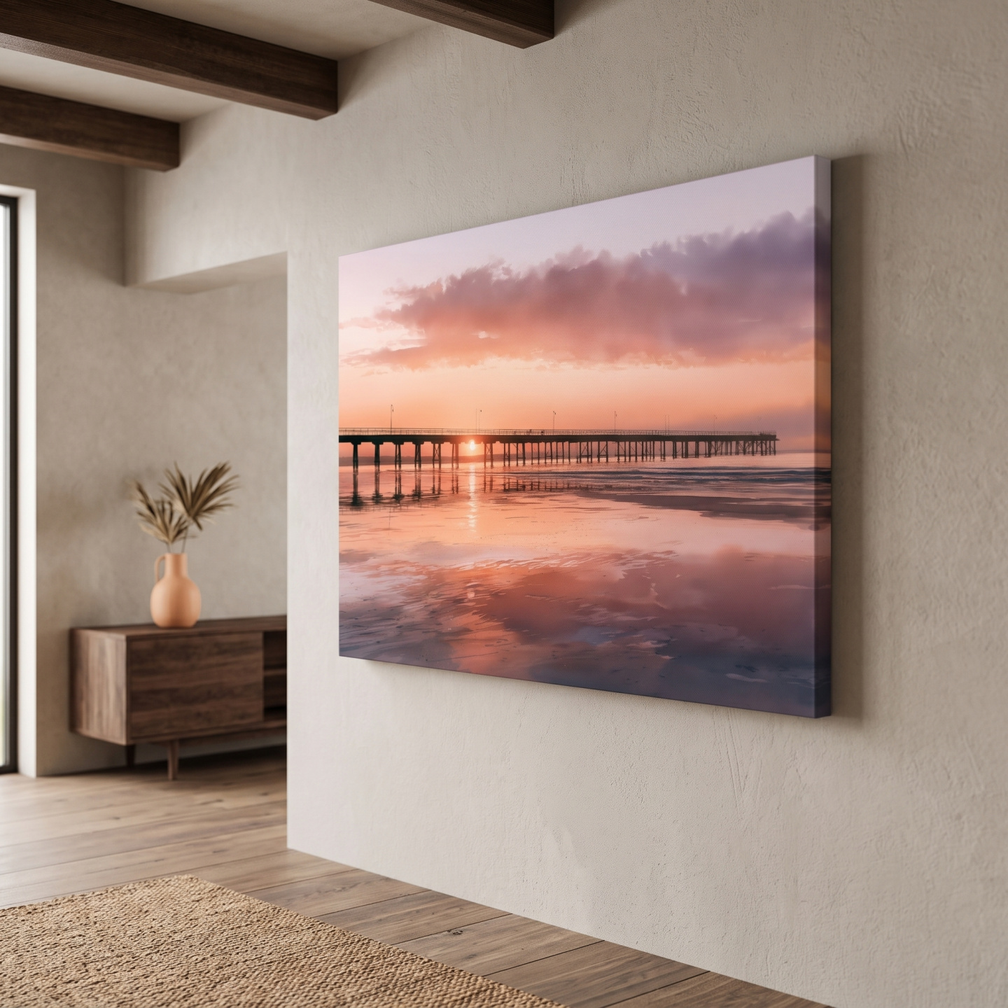 Mockup: Sunset Pier Reflection - Watercolour Beach Wall Art