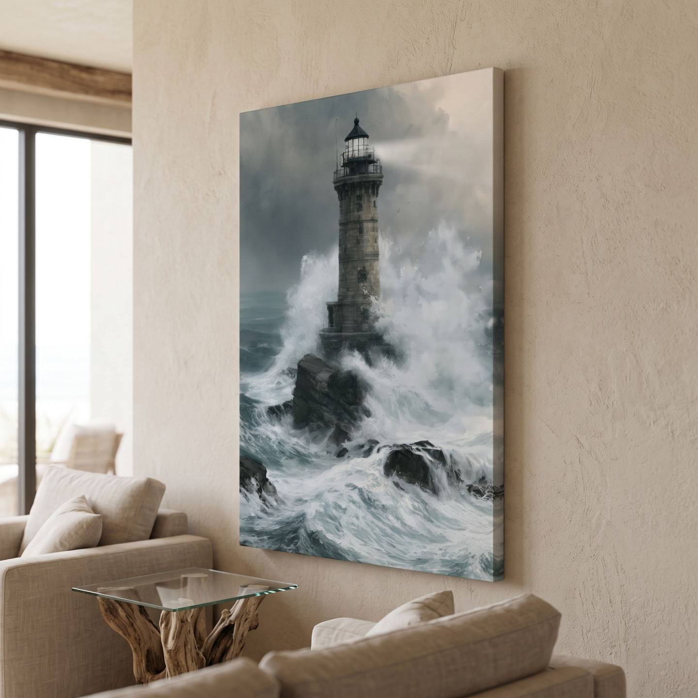 Stormy Lighthouse Painting - Moody Seascape Wall Art