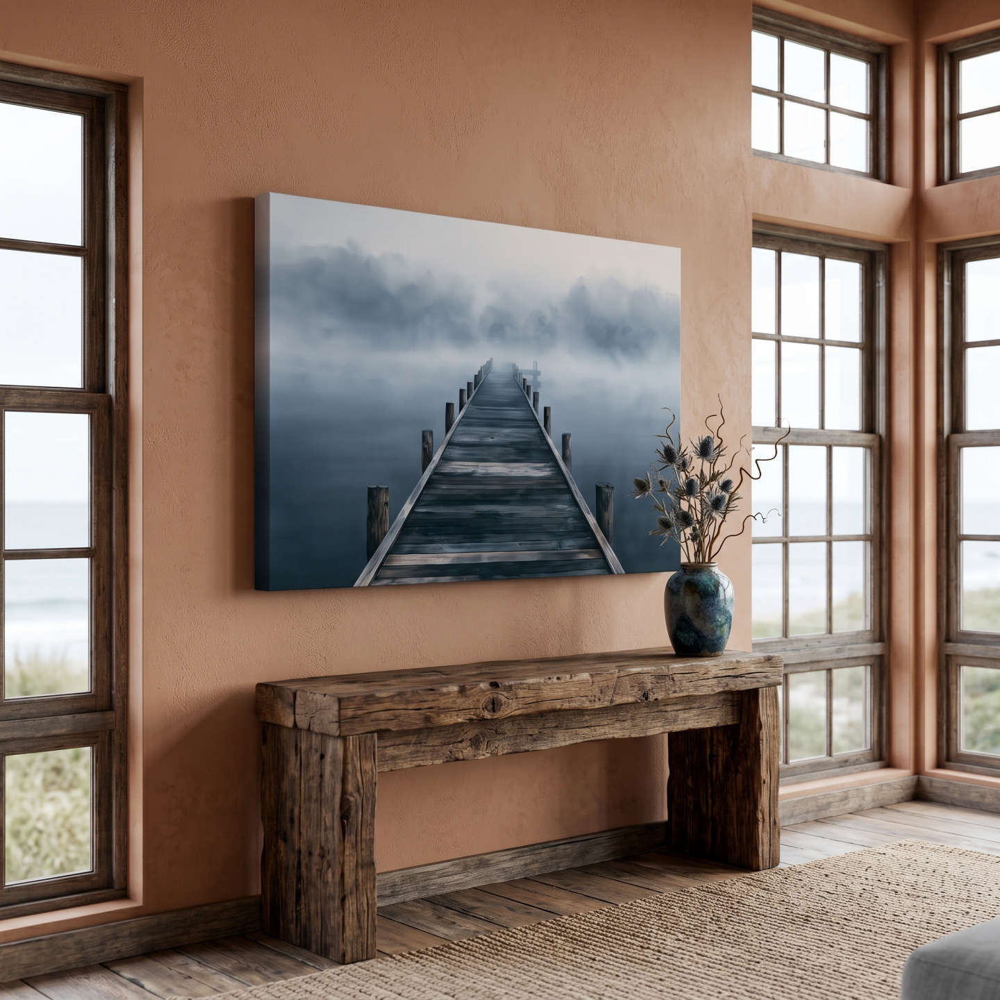 Mockup: Misty Lake Pier Landscape - Moody Watercolour Ocean Art