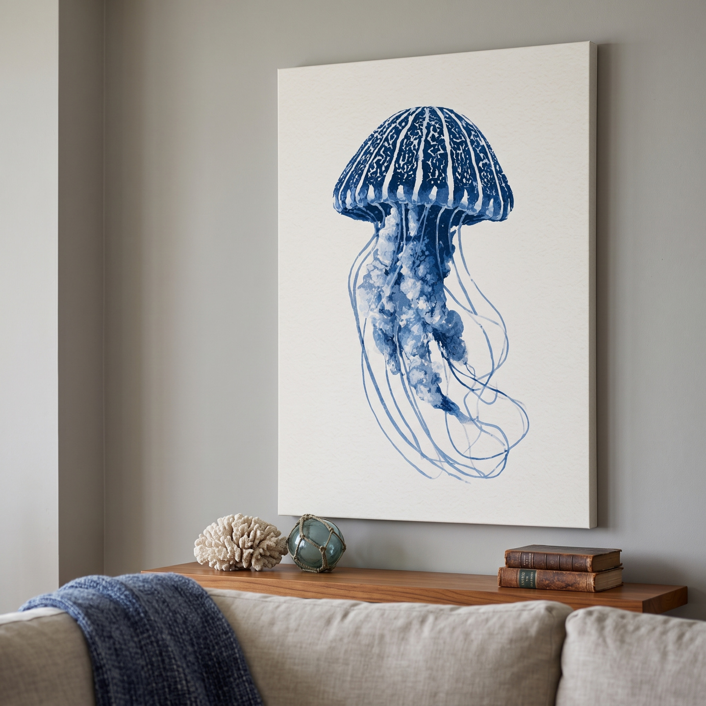 Mockup: Hamptons Jellyfish Watercolour - Minimalist Marine Life Wall Art