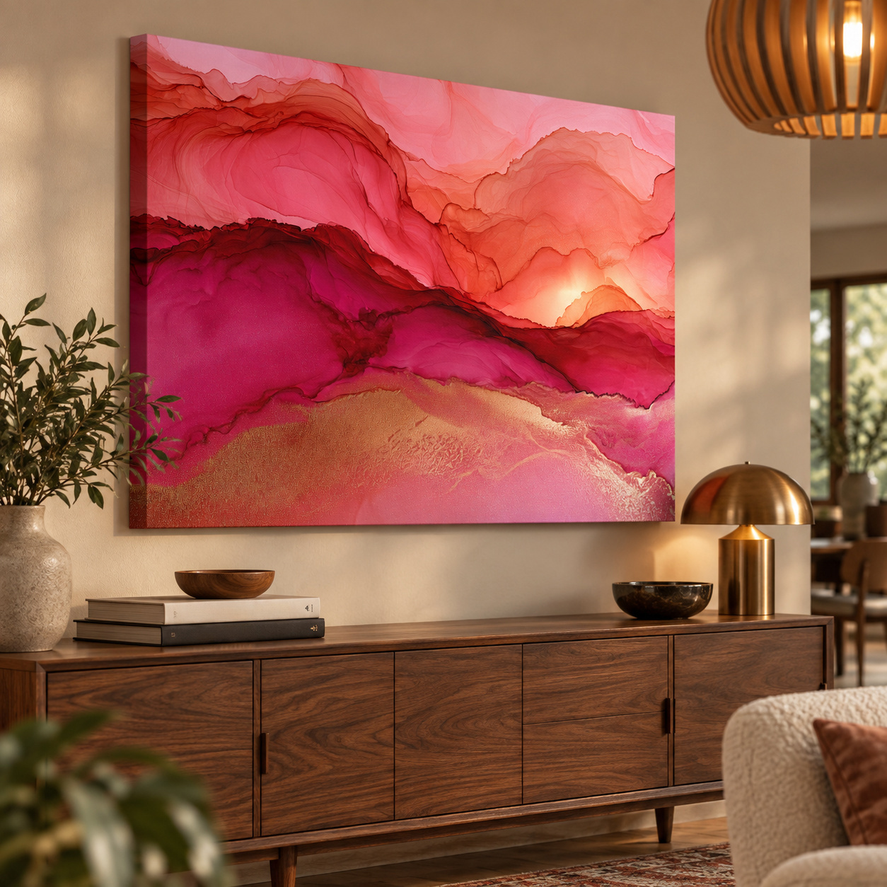 Mockup: Abstract Agate Sunset Landscape - Surreal Mixed Media Wall Art