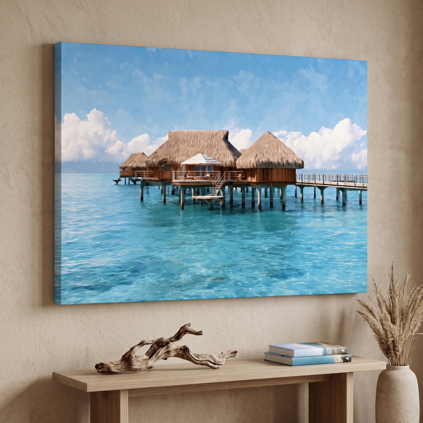 Mockup: Tropical Overwater Bungalows Painting - Island Lagoon Wall Art