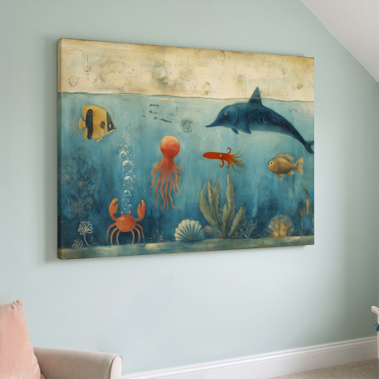 Mockup: Whimsical Underwater Painting - Marine Life Nursery Wall Art