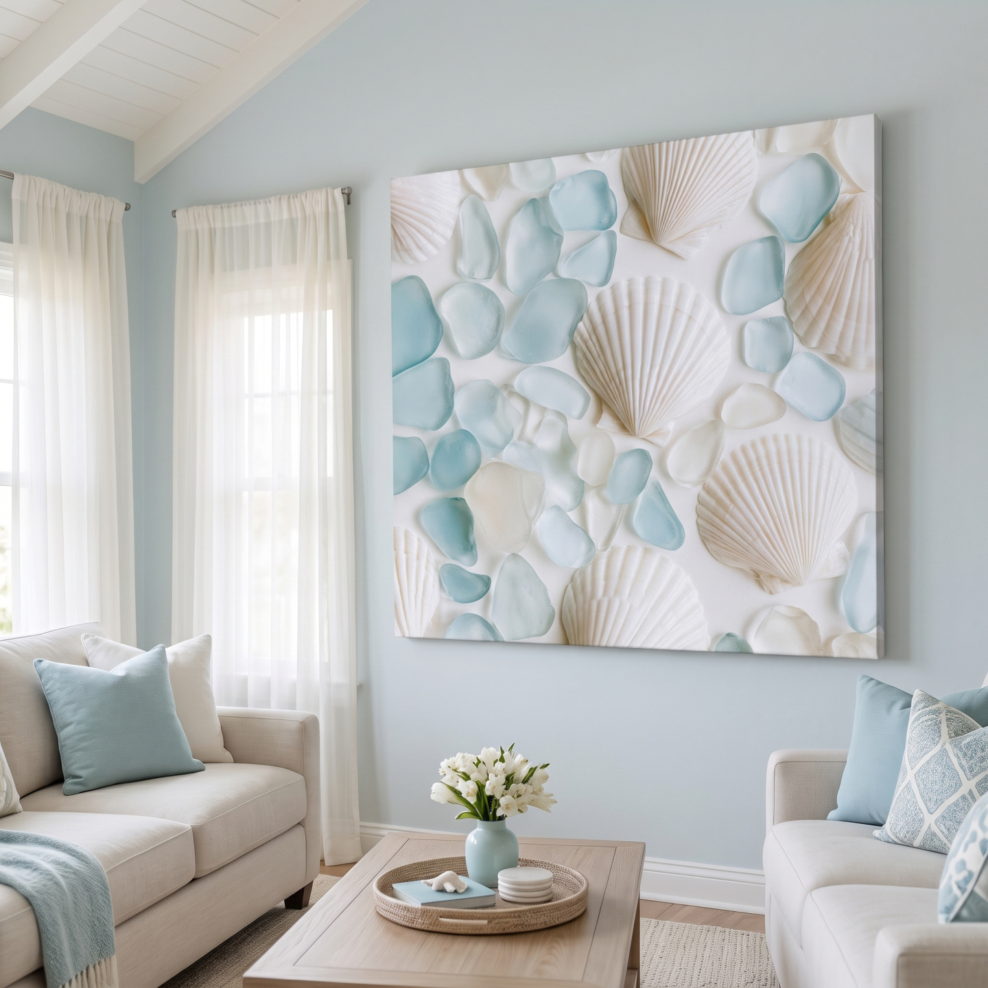 Mockup: Sea Glass and Scallop Shells - Minimalist Hamptons Photographic Wall Art
