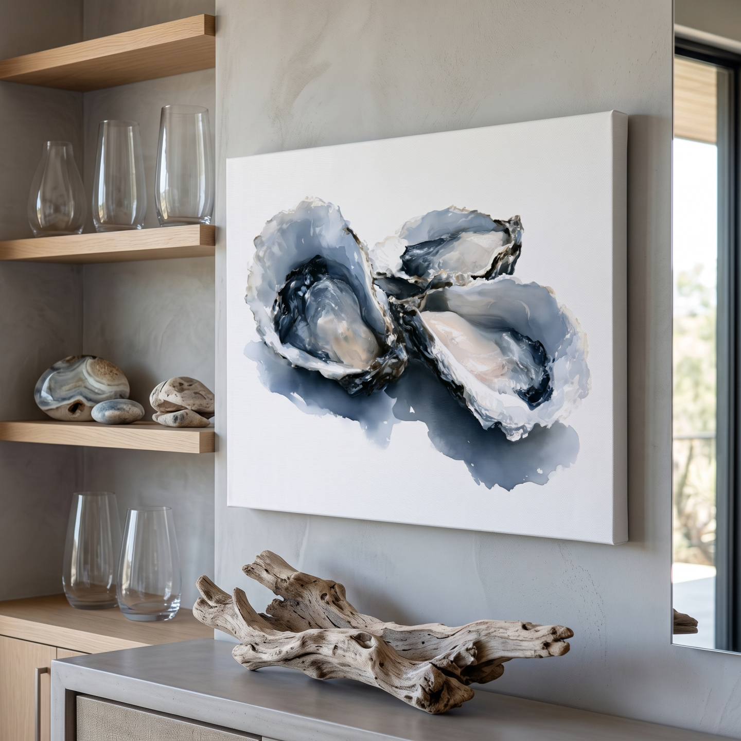 Mockup: Minimalist Oyster Shell Watercolour - Hamptons Coastal Wall Art