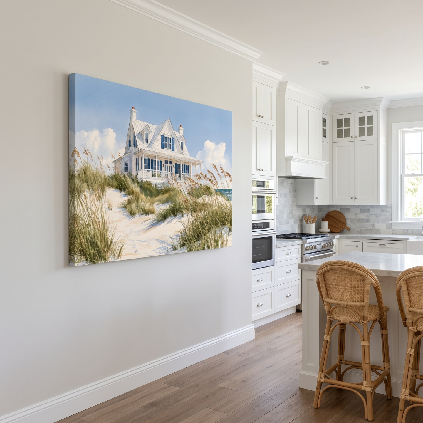 Mockup: Serene Beach House Painting - Coastal Dune Wall Art