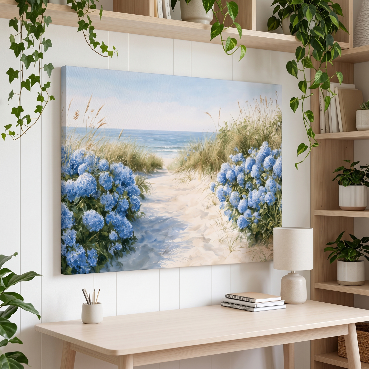 Mockup: Hydrangea Dune Path Painting - Beach Landscape Wall Art