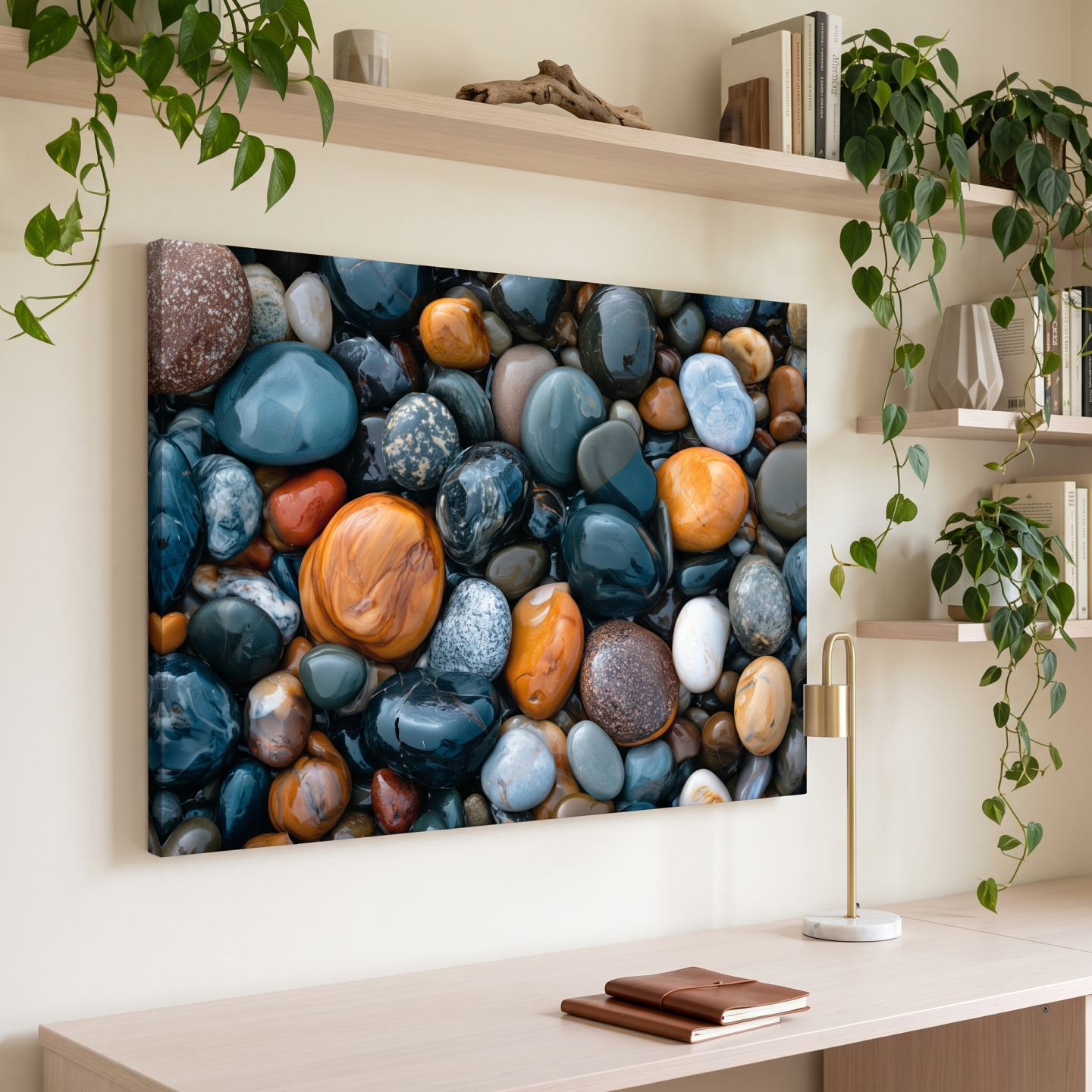 Mockup: Smooth Wet Ocean Pebbles - Abstract Macro Photographic Wall Art