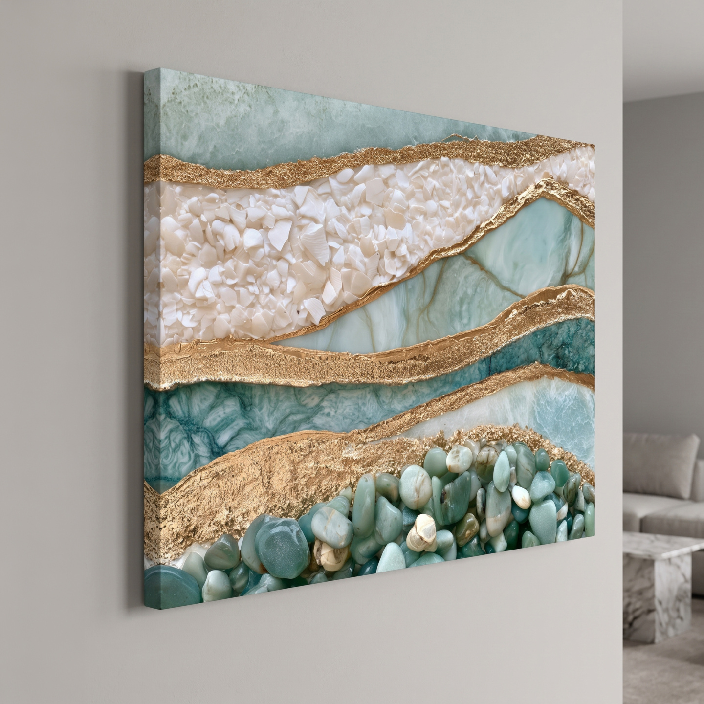 Mockup: Sea Glass Pebble and Stone Strata - Abstract Natural Wall Art