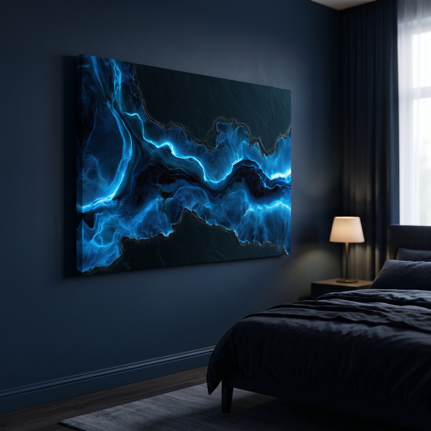 Mockup: Glowing Ocean Geode Abstract - Dramatic Natural Mineral Wall Art