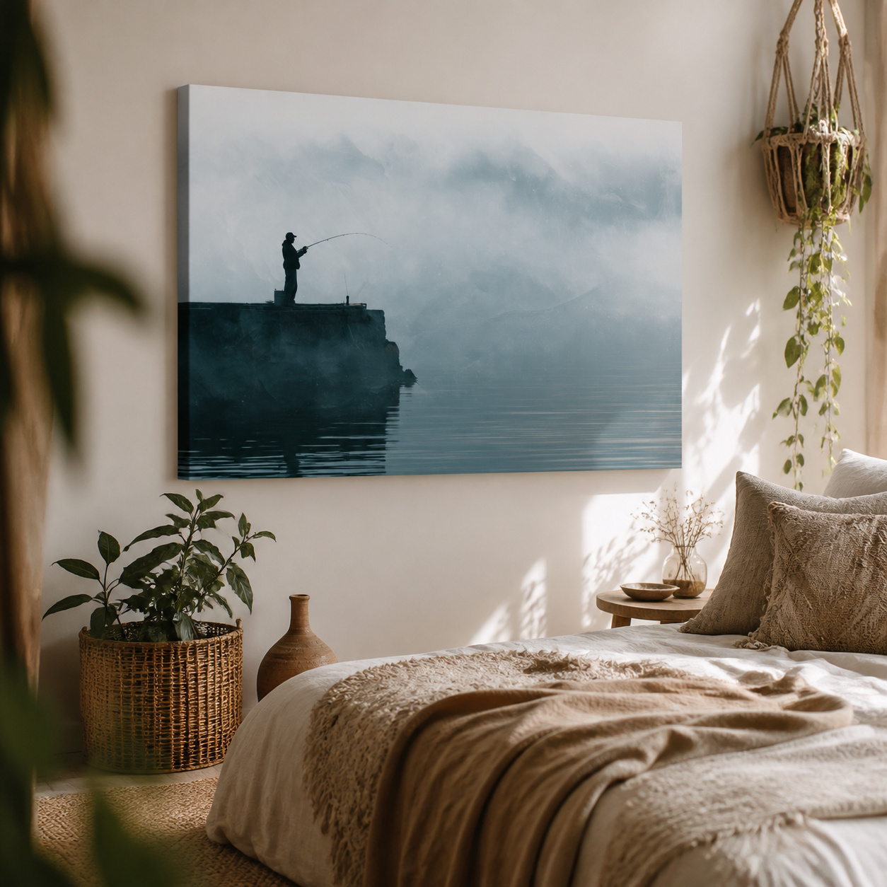 Mockup: Misty Fisherman Silhouette - Minimalist Photographic Wall Art