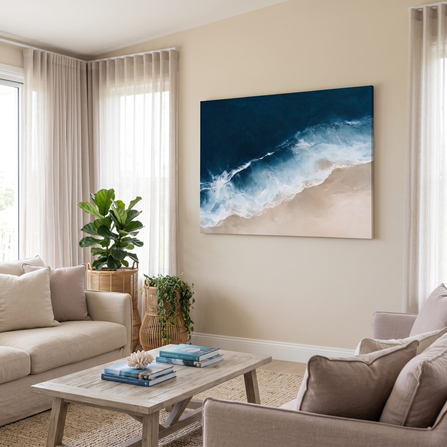Mockup: Abstract Aerial Ocean Wave Painting - Coastal Shore Wall Art