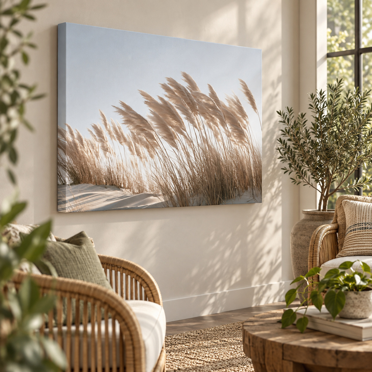 Mockup: Boho Pampas Grass Dunes - High Key Photographic Wall Art