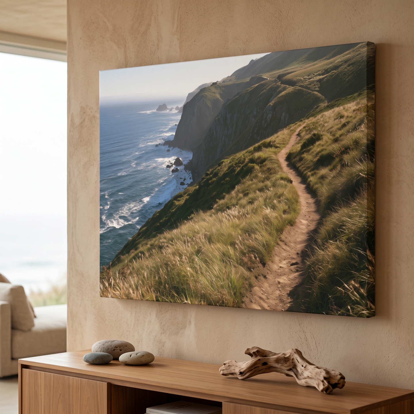 Mockup: Misty Coastal Cliff Hiking Trail - Photographic Landscape Wall Art
