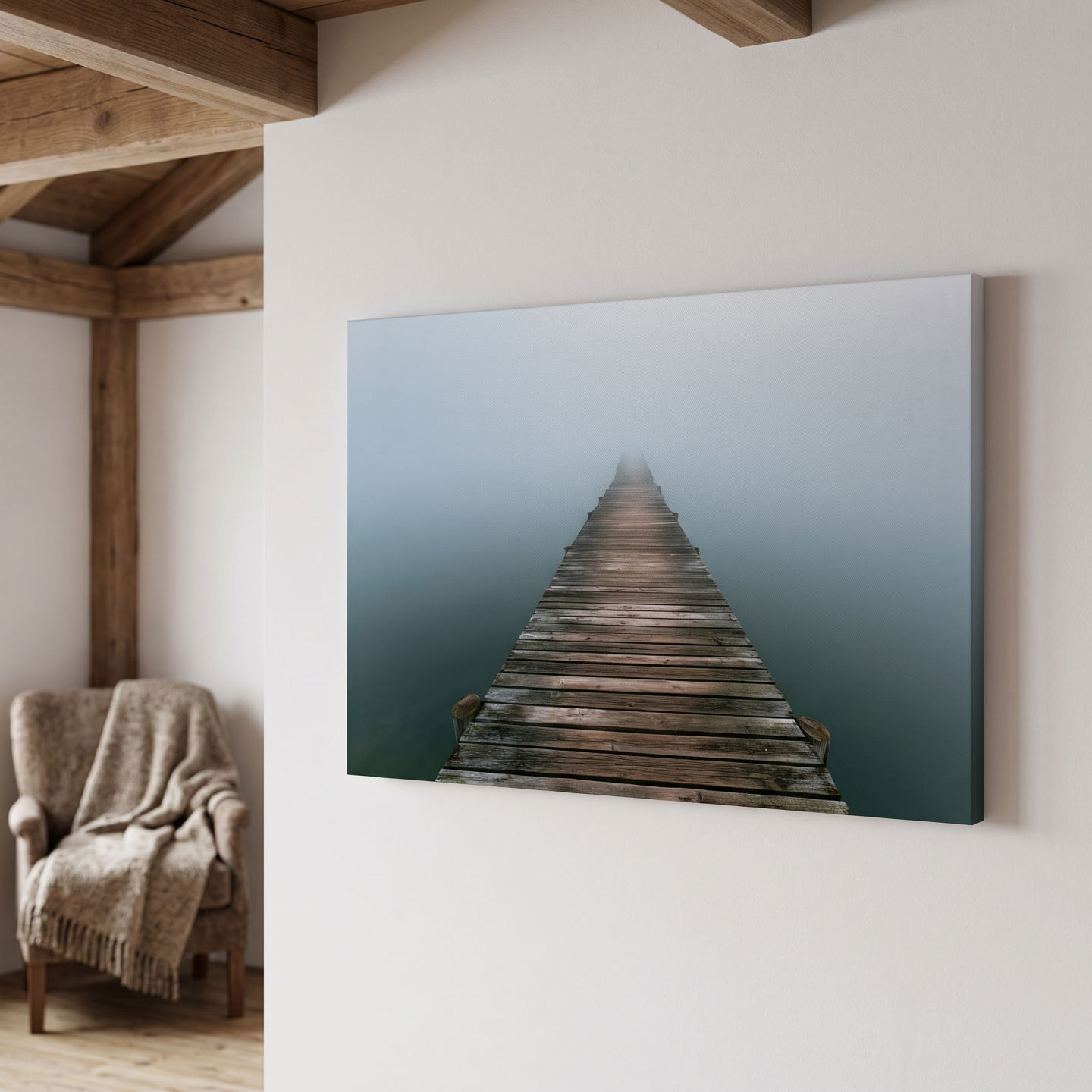 Mockup: Misty Weathered Fishing Pier - Minimalist Photographic Wall Art