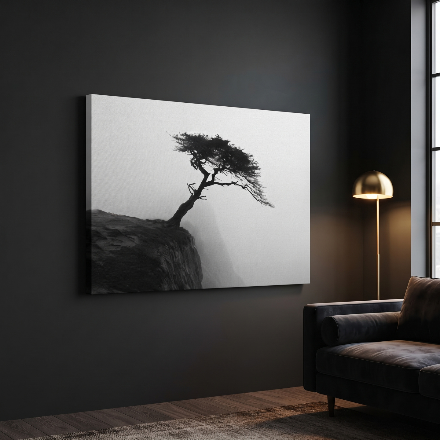 Mockup: Misty Coastal Cypress Silhouette - Minimalist Photographic Wall Art