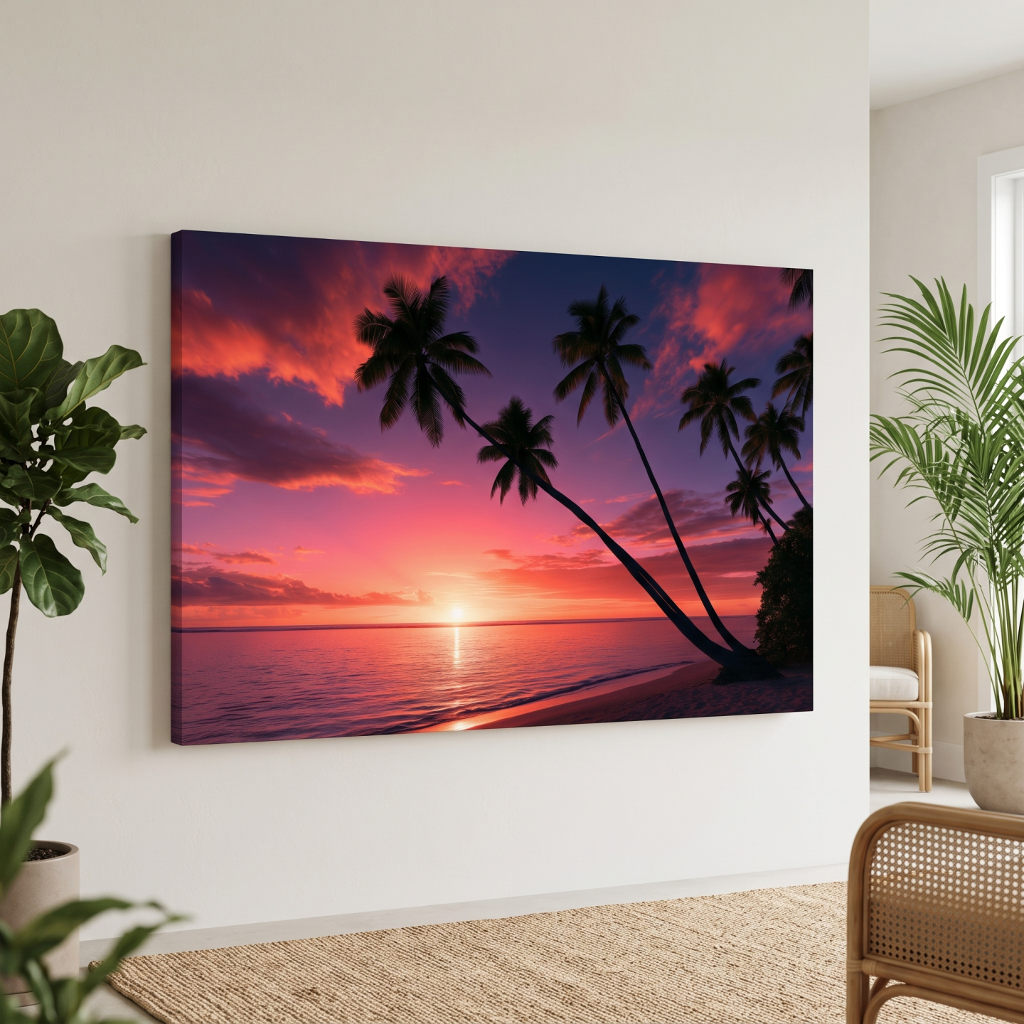Mockup: Tropical Palm Silhouette Sunset - Photographic Beach Wall Art
