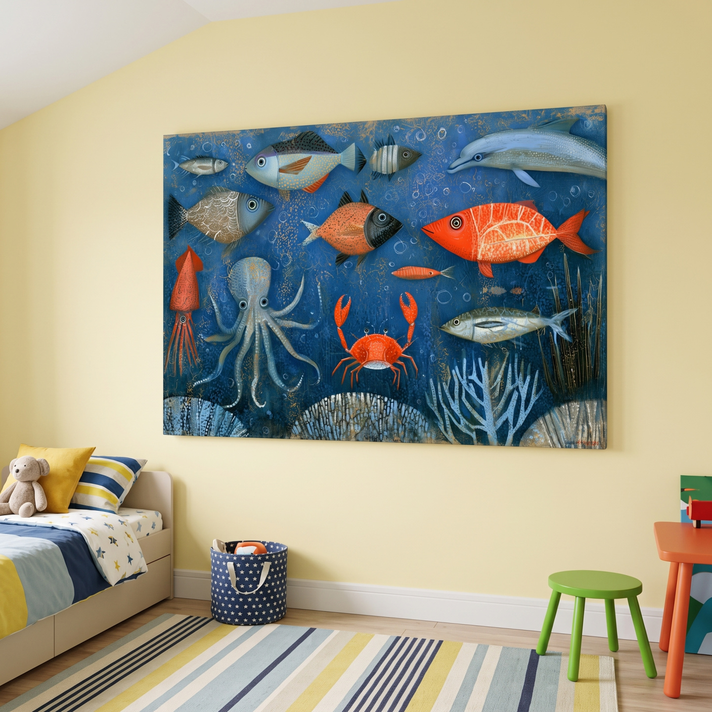 Mockup: Whimsical Underwater  Painting - Quirky Marine Life Art