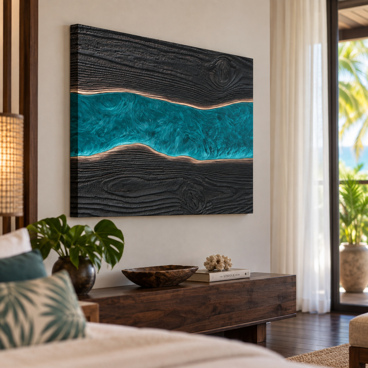 Mockup: Driftwood River Abstract Design - Natural Mixed Media Wall Art
