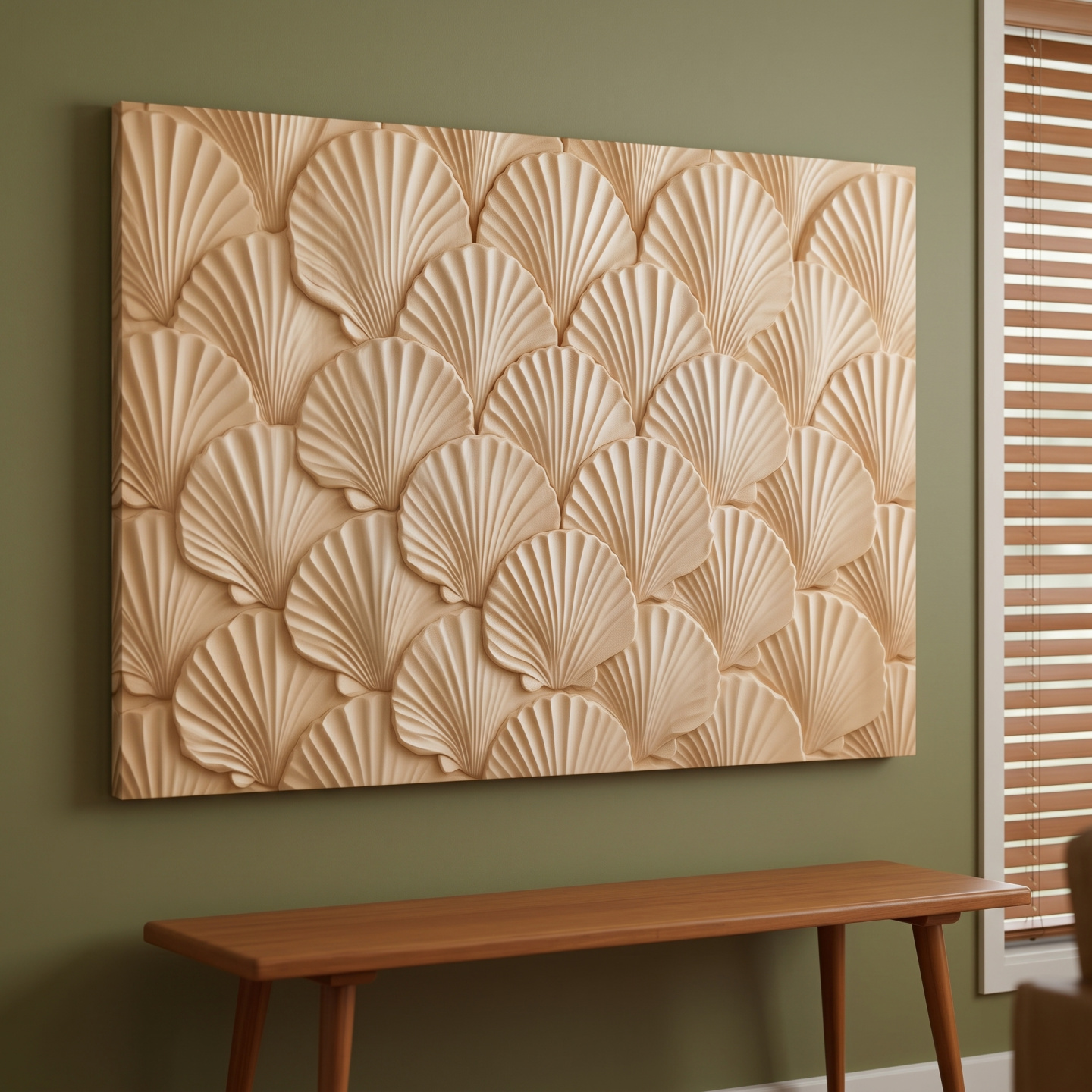 Mockup: Intricate Scallop Shell Carving - Natural Wall Art
