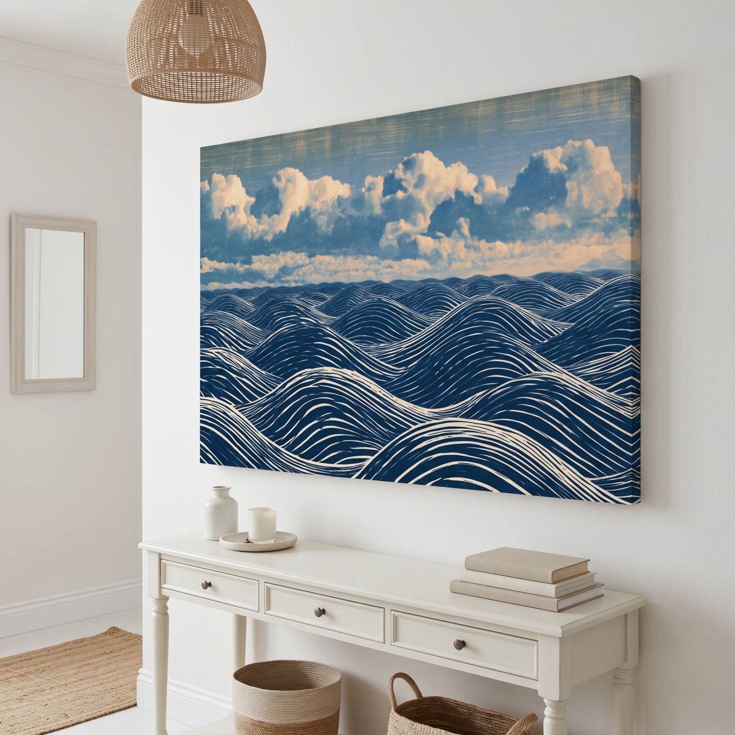 Mockup: Geometric Rolling Waves Illustration - Abstract Ocean Wall Art
