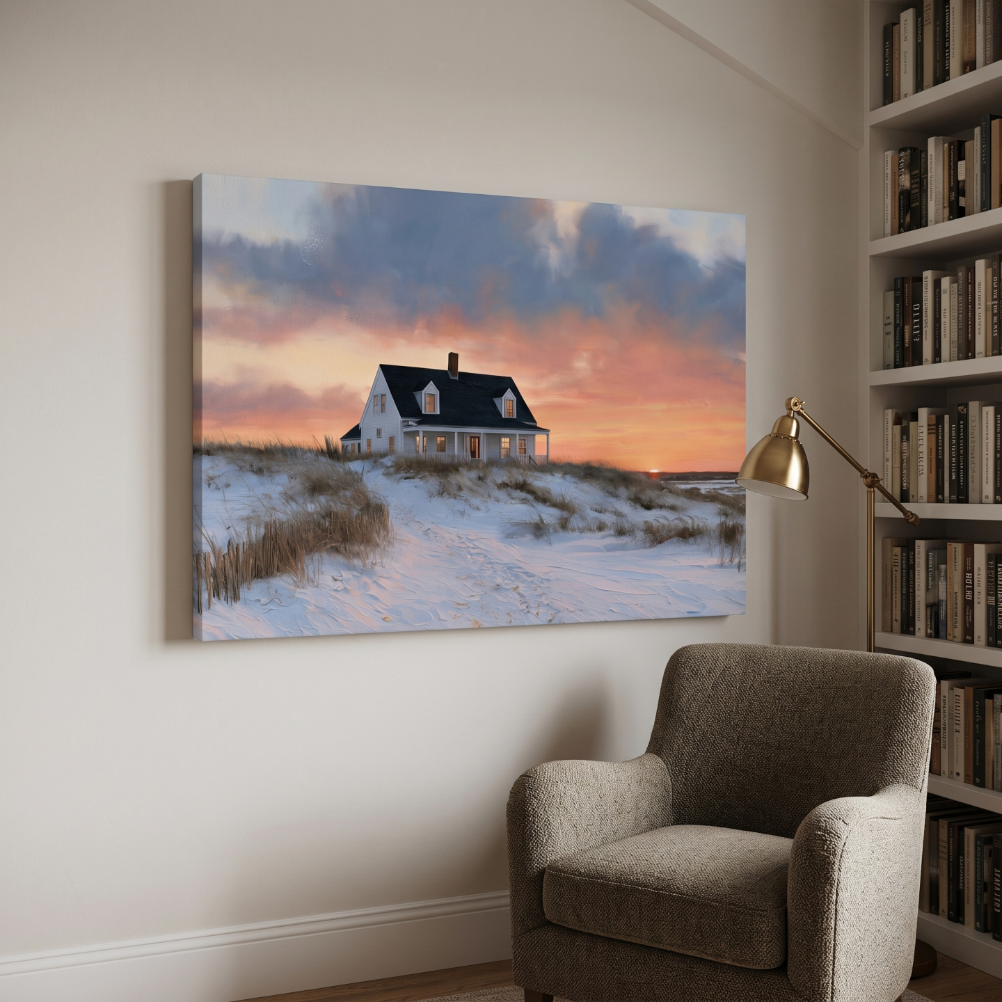 Mockup: Beach House Sunset Dunes - Coastal Landscape Painting Wall Art