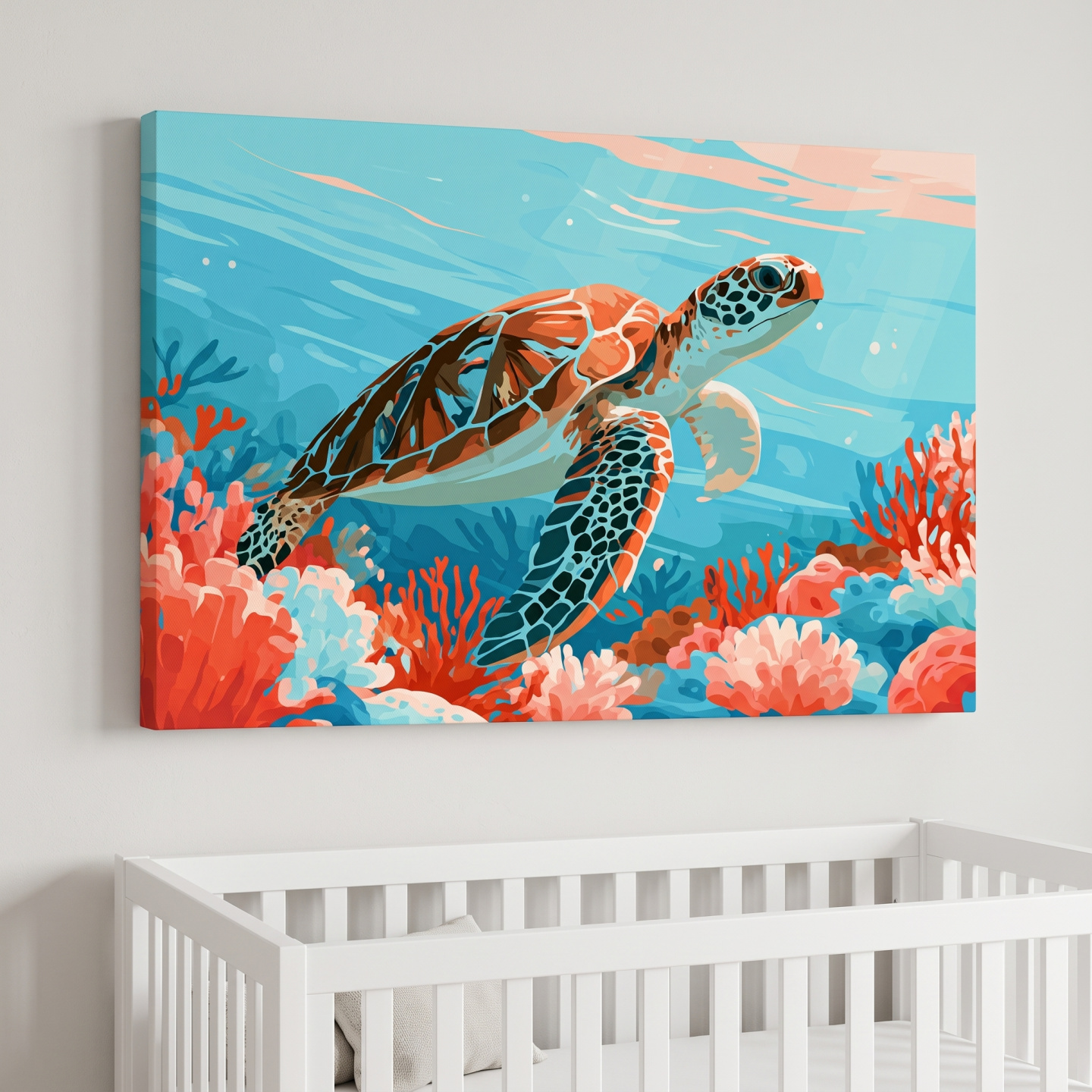 Mockup: Mid-Century Sea Turtle Reef Illustration - Minimalist Marine Life Wall Art