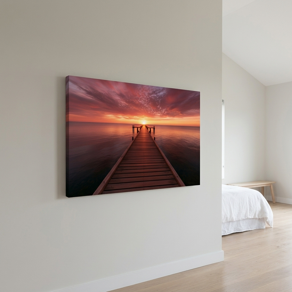 Mockup: Sunset Pier Horizon - Dramatic Ocean Photographic Wall Art