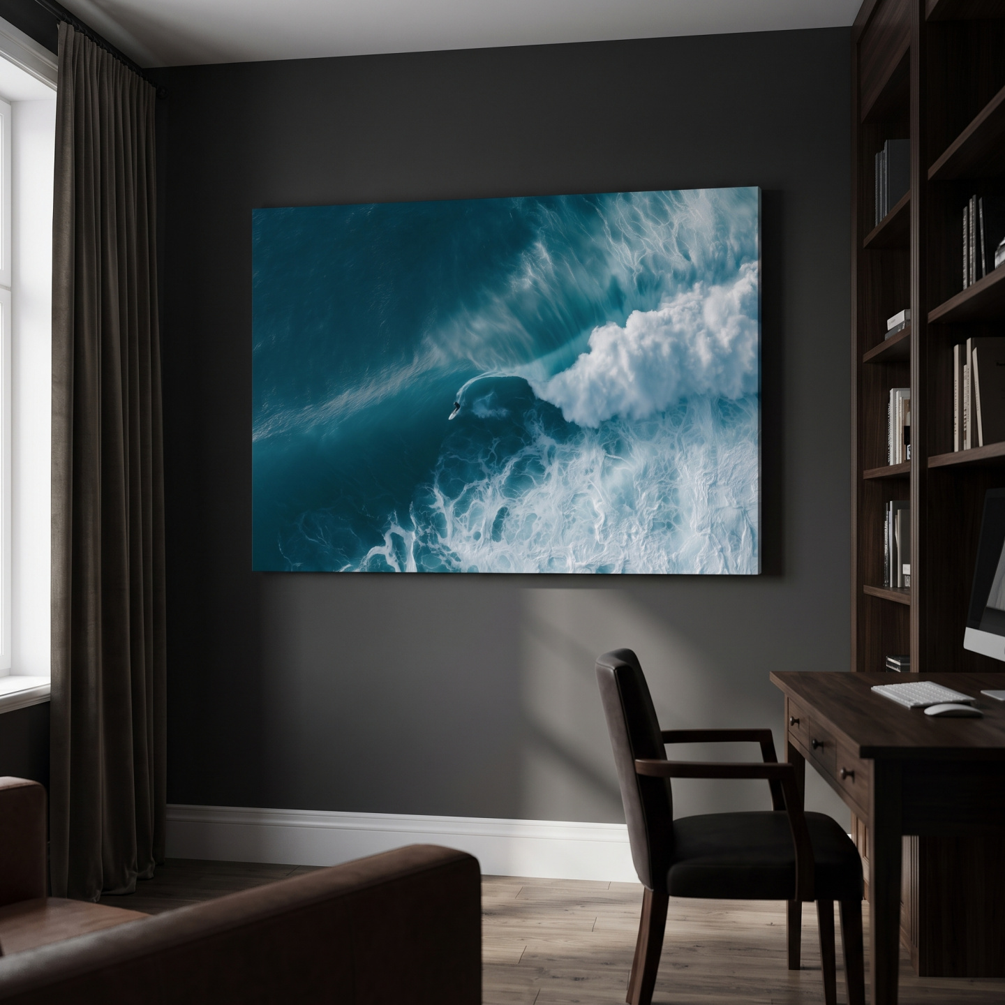 Mockup: Aerial Surfer Riding Breaking Wave - Photographic Ocean Wall Art