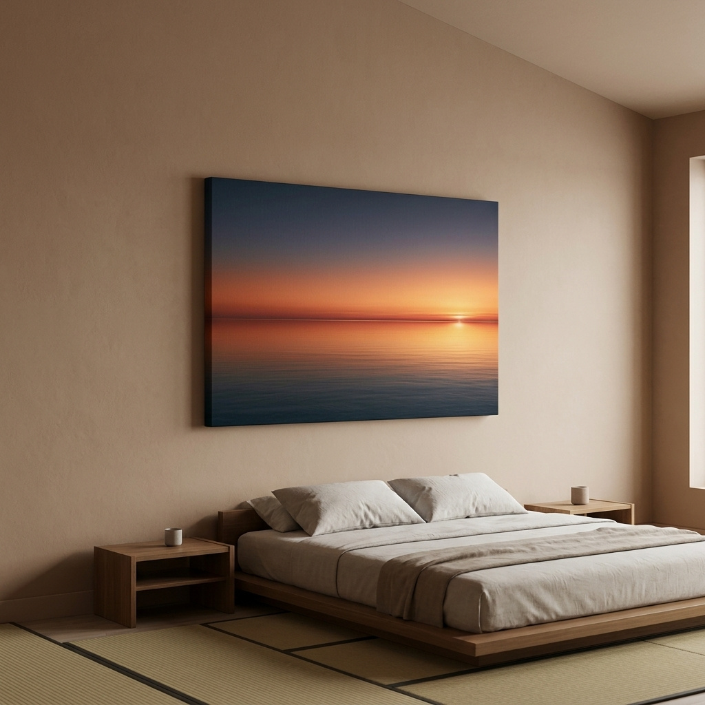 Mockup: Minimalist Golden Sunset Horizon - Photographic Ocean Wall Art