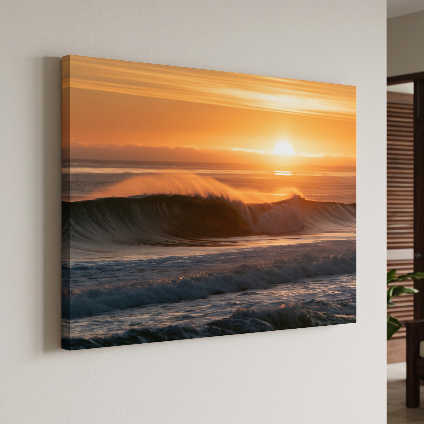 Mockup: Golden Sunset Breaking Wave - Photographic Ocean Wall Art