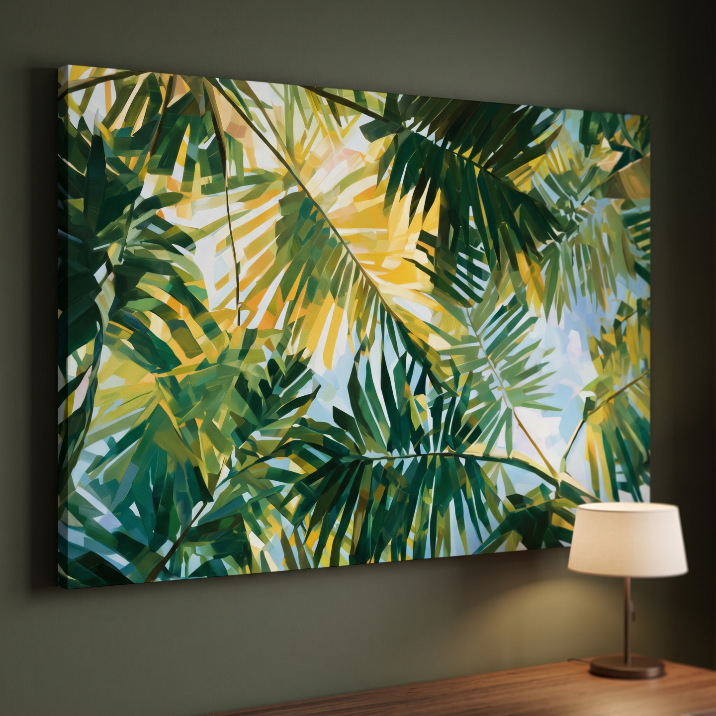 Mockup: Abstract Tropical Palm Canopy - Cubist Painting Wall Art