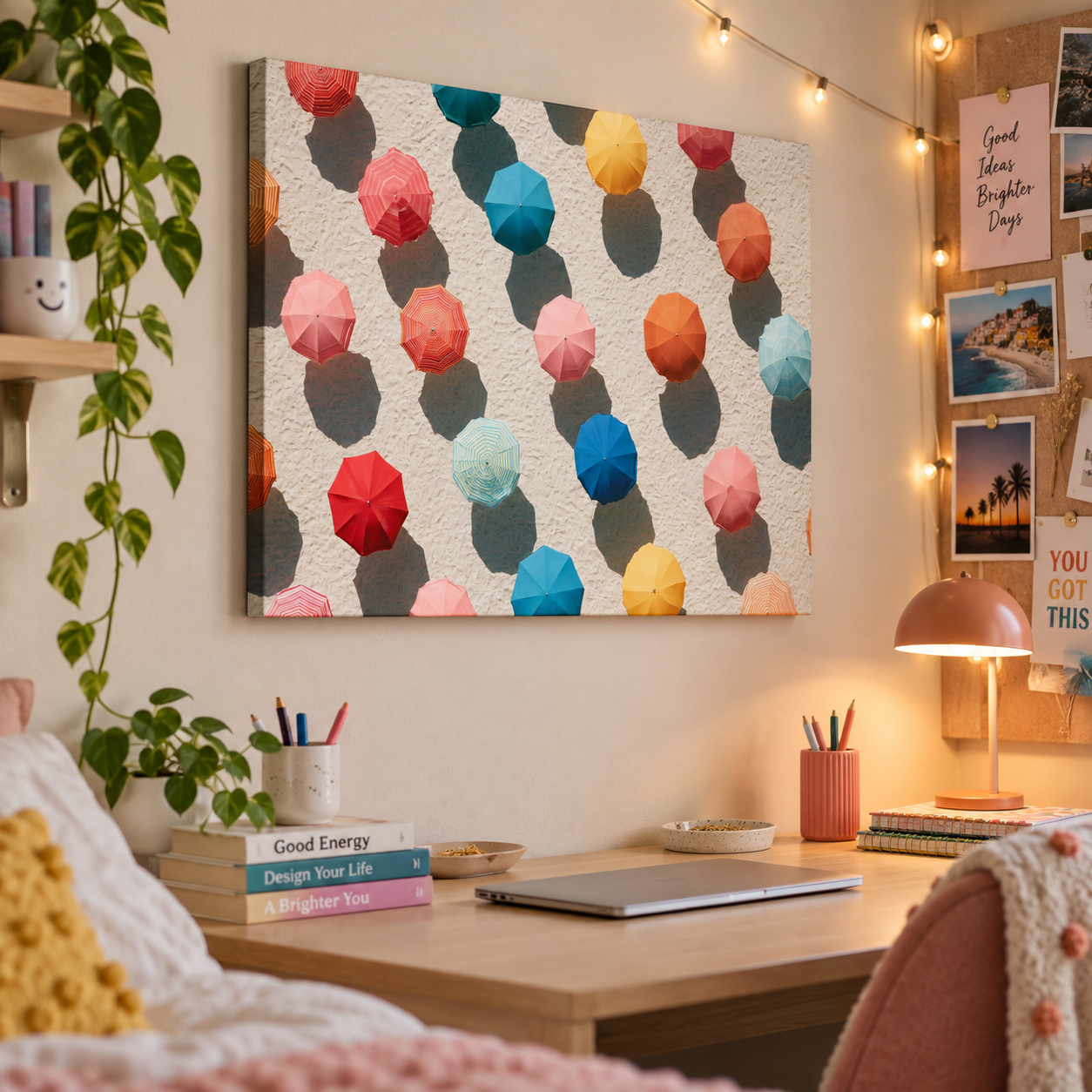 Mockup: Abstract Aerial Beach Umbrellas - Geometric Painting Wall Art