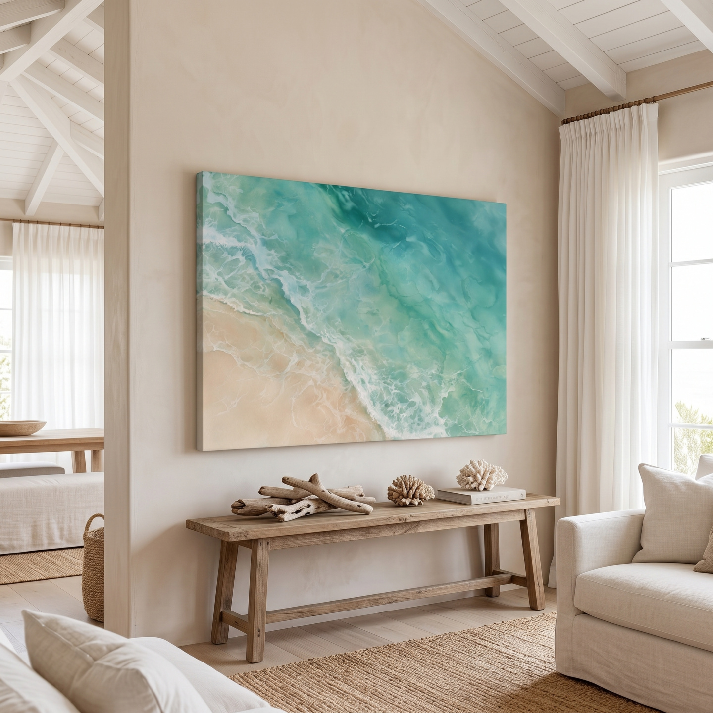 Mockup: Aerial Tropical Beach Waves - Watercolour Shoreline Wall Art