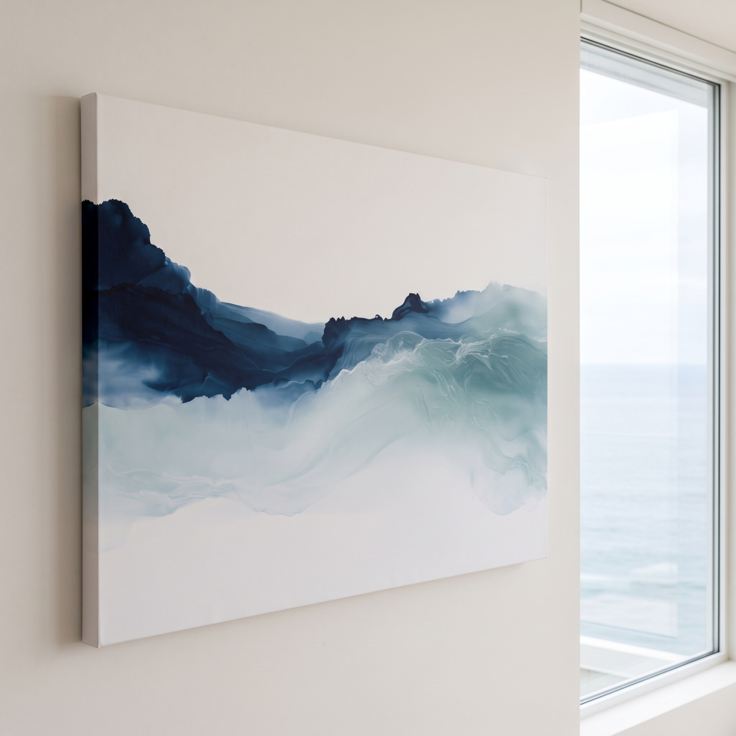 Mockup: Minimalist Abstract Ocean Waves - Hamptons Watercolour Wall Art