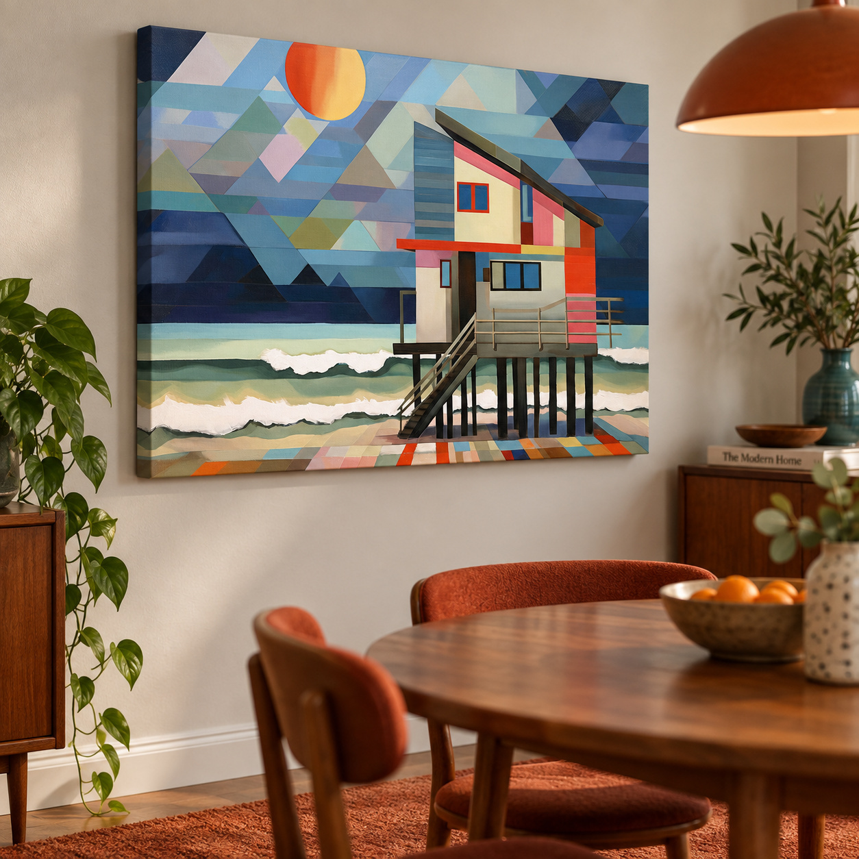 Mockup: Geometric Beach House Painting - Abstract Coastal Wall Art