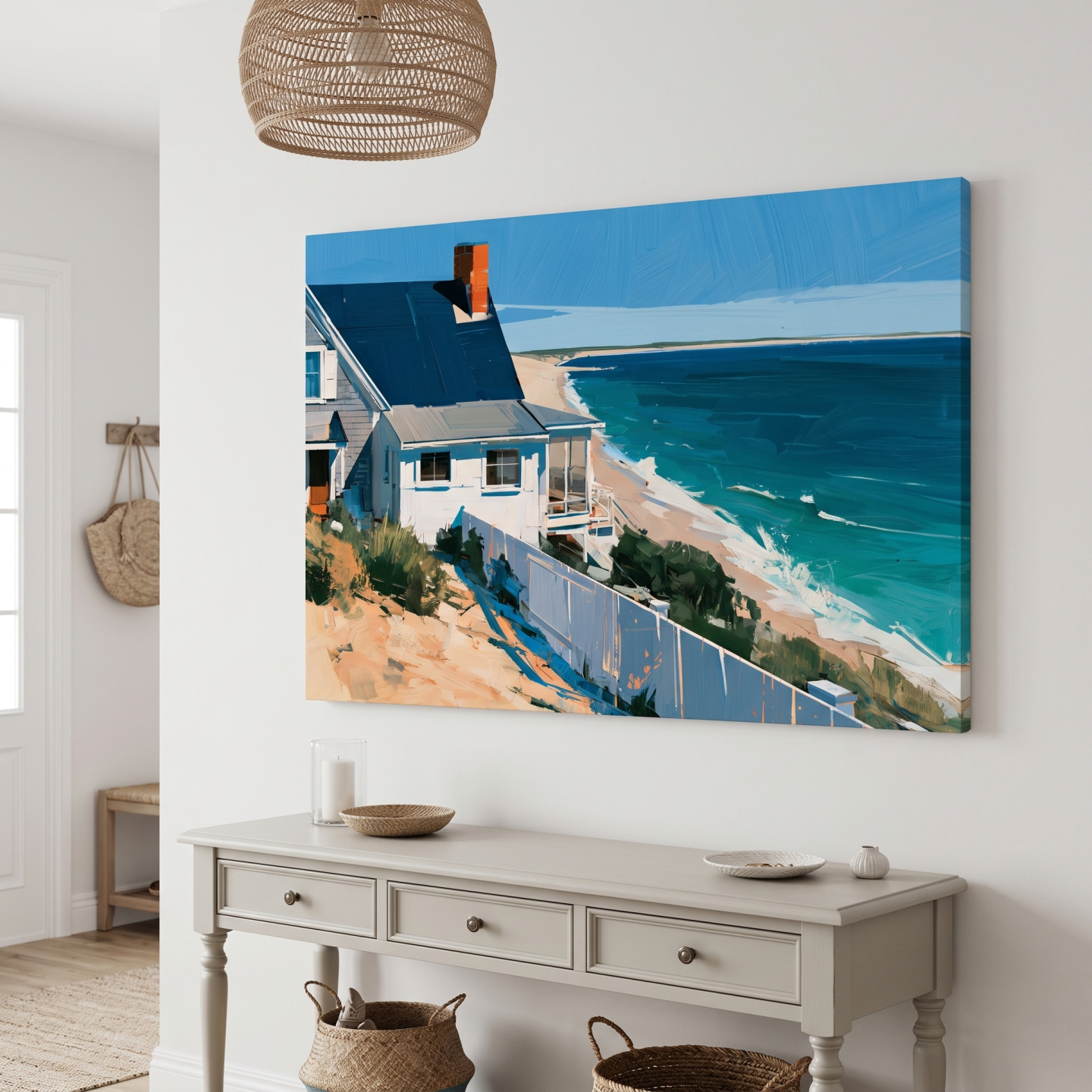 Mockup: Abstract Beach House Painting - Coastal Dune Landscape Wall Art