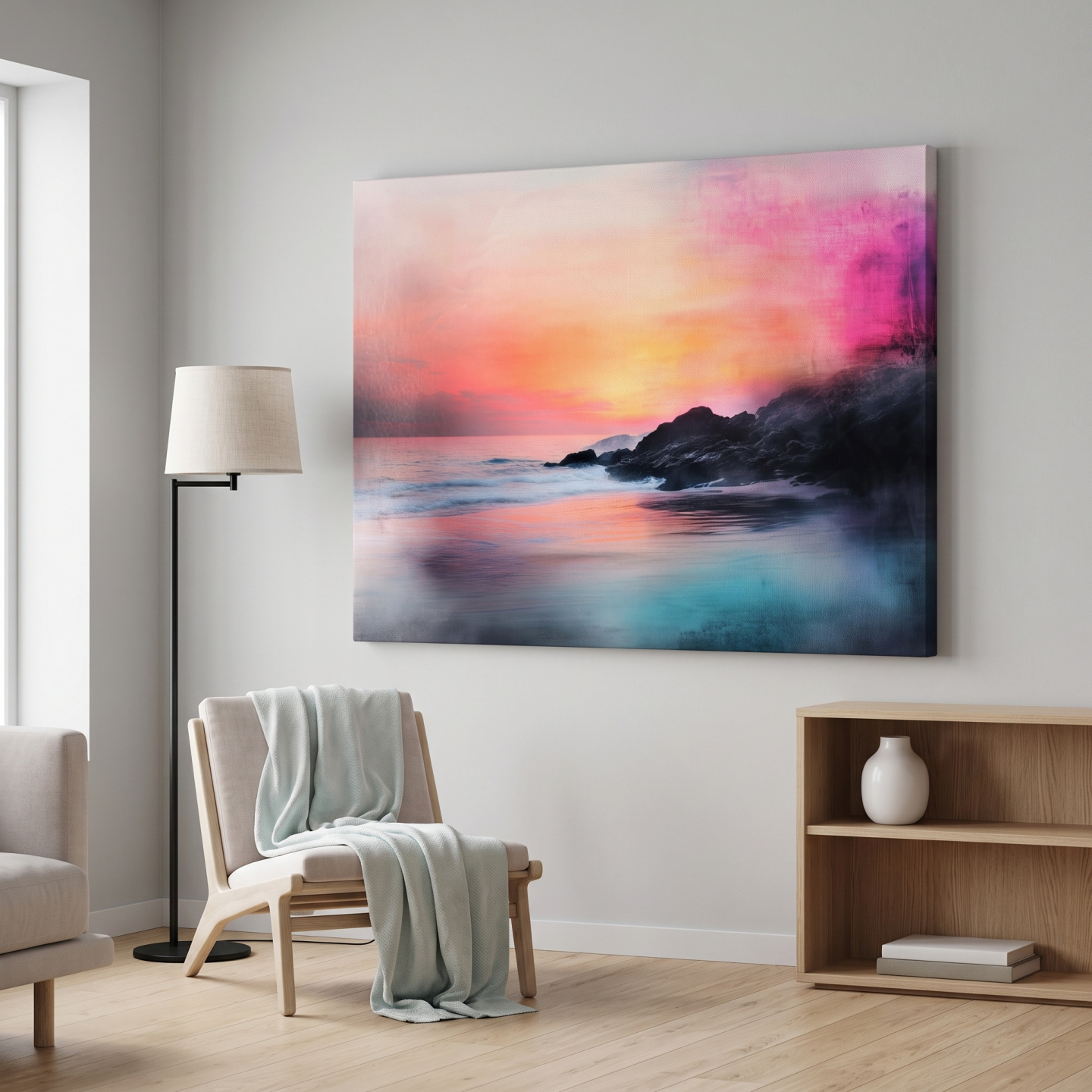 Mockup: Abstract Tropical Seascape Painting - Coastal Sunset Wall Art
