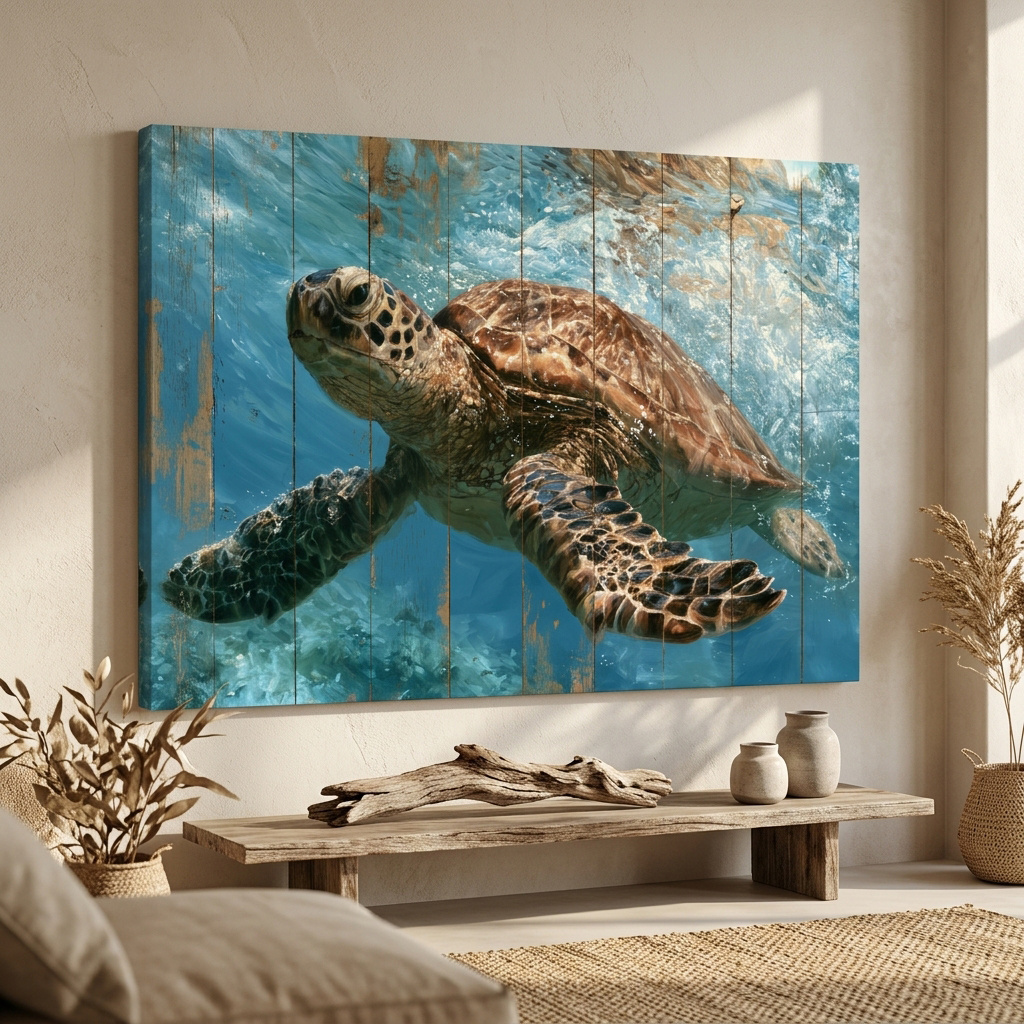 Mockup: Underwater Sea Turtle Painting - Marine Life Wall Art