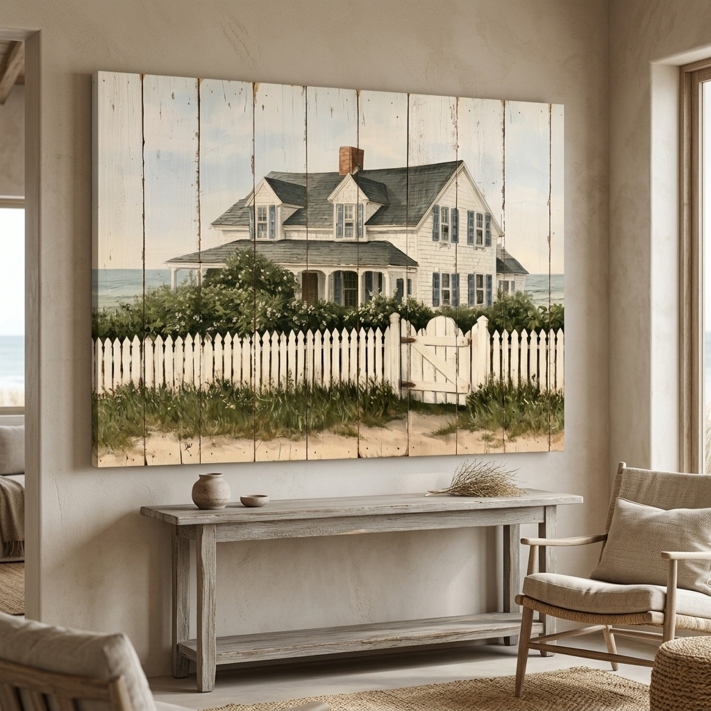 Mockup: Hamptons Beach House Painting - Coastal Cottage Wall Art